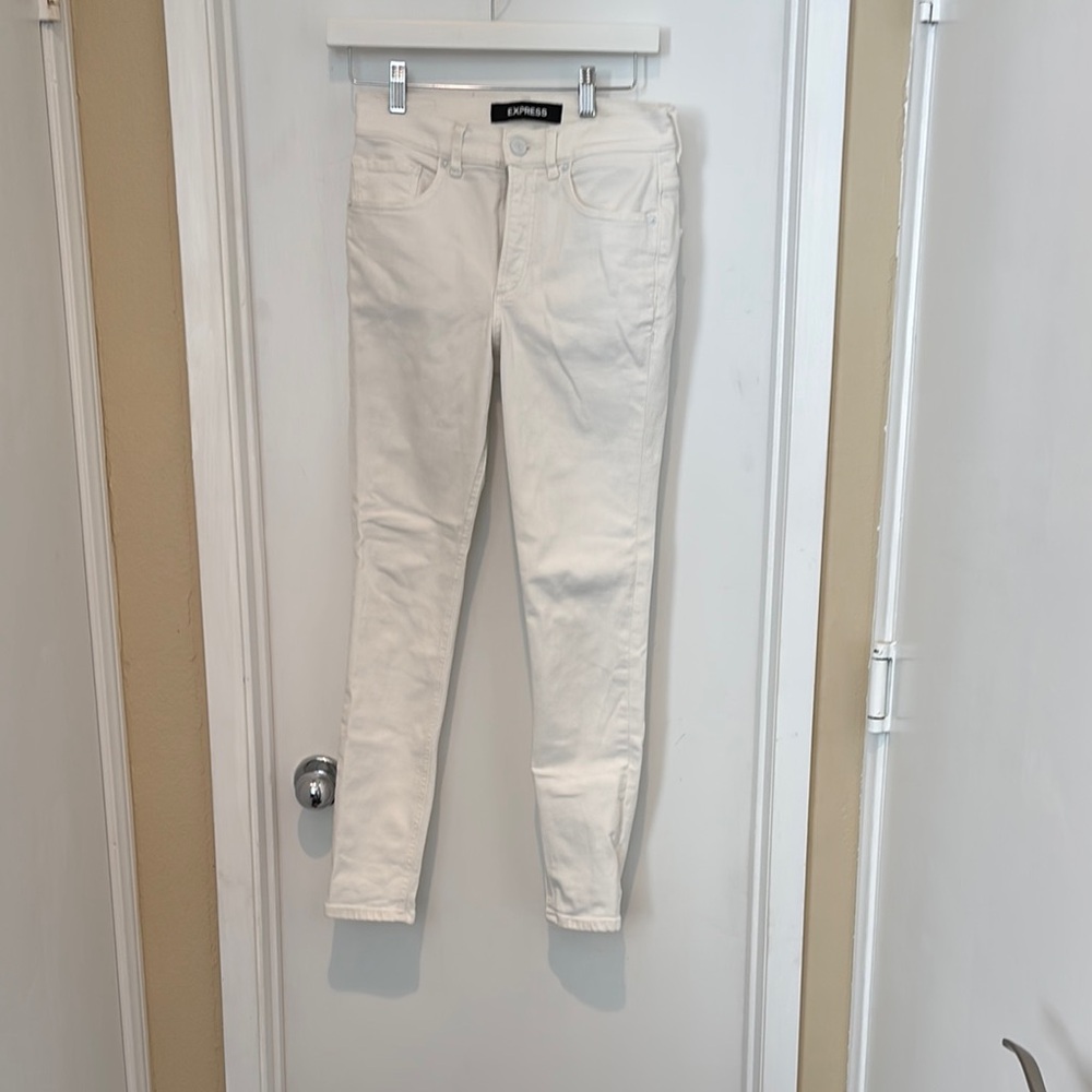 Express High Rise Stretch Cream Skinny Jeans